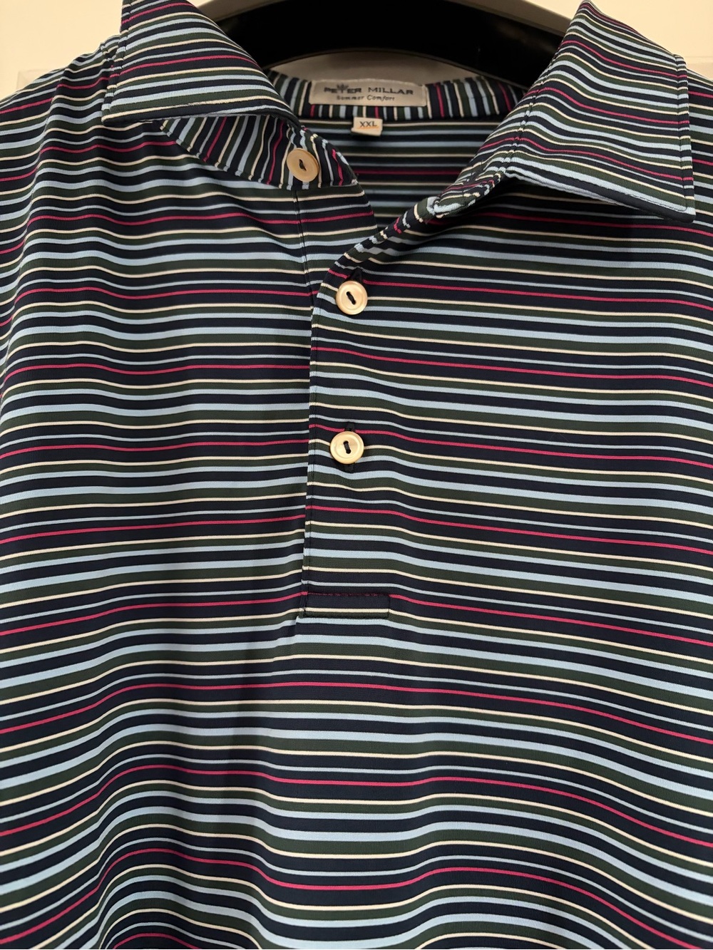 Peter Millar Summer Comfort Men’s Polo Shirt Striped  Golf 2XL XXL Blue/Green
